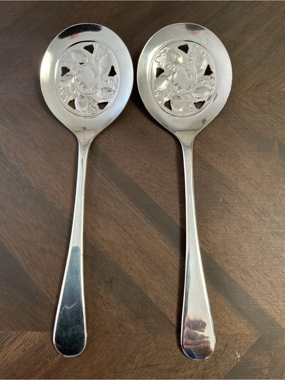 Vintage Sheffield England Silver Plated Slotted Serving Spoons 9"